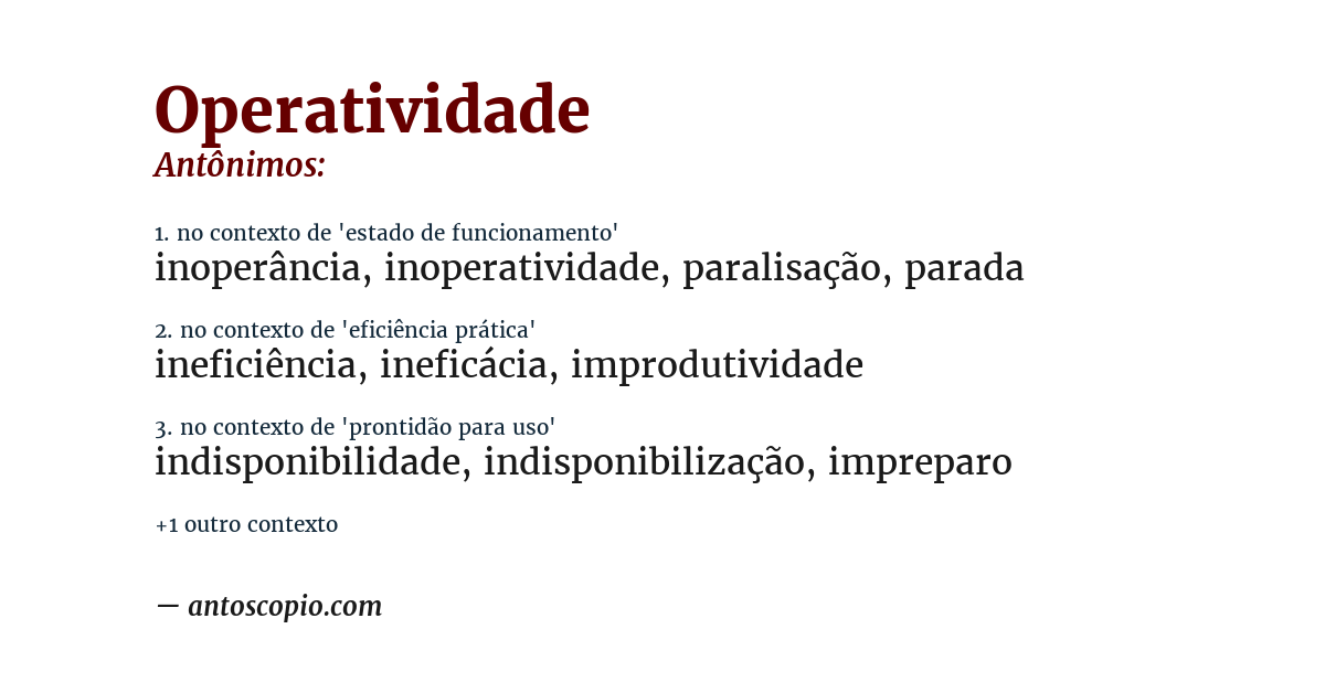 Antônimo de operatividade