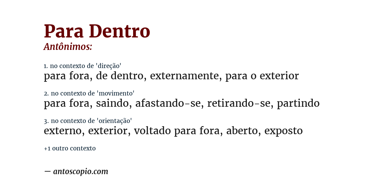 Antônimo de para dentro