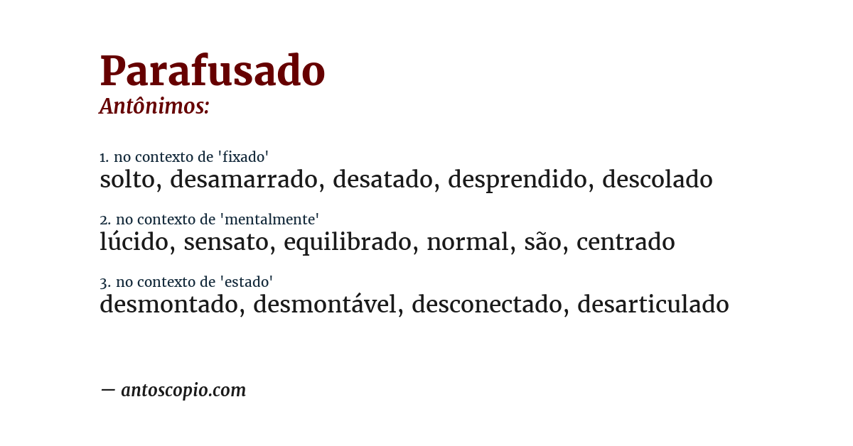 Antônimo de parafusado