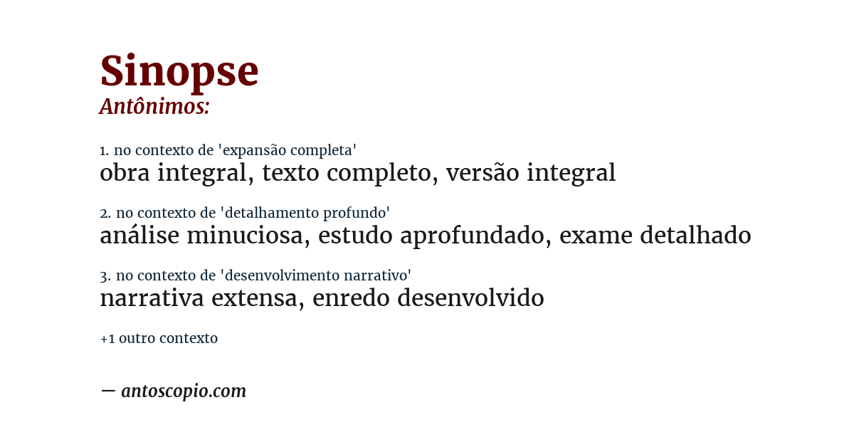 Antônimo de sinopse