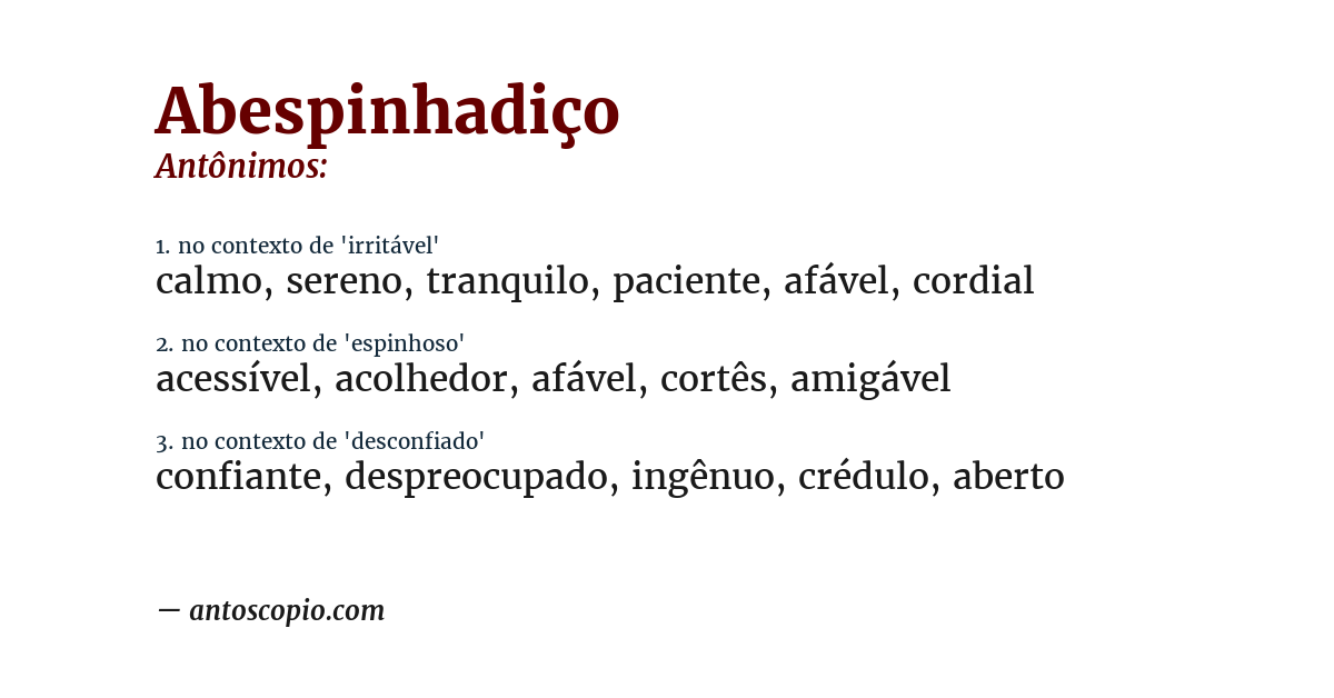 Antônimo de abespinhadiço