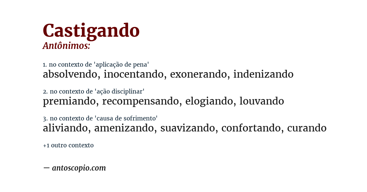 Antônimo de castigando