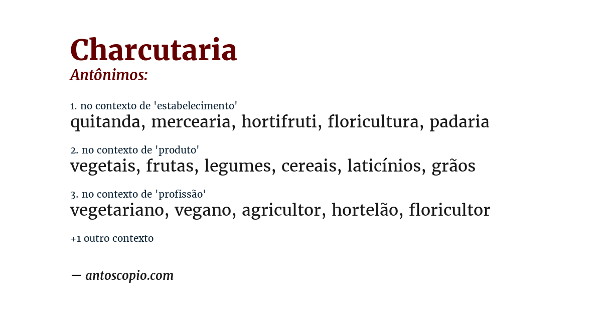 Antônimo de charcutaria