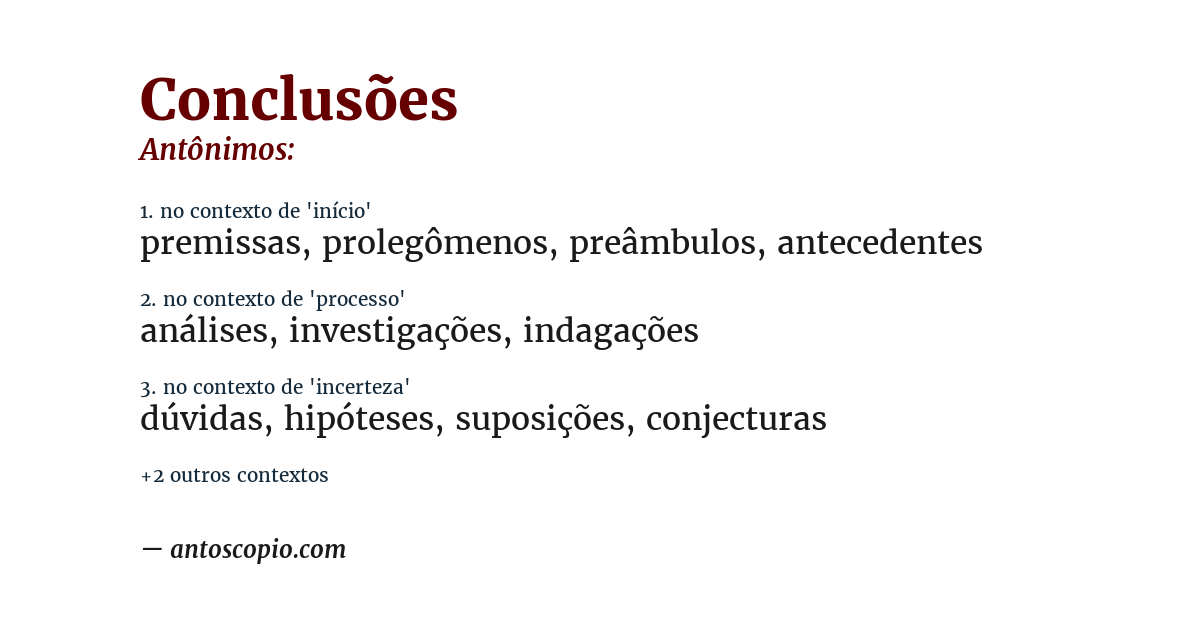 Antônimo de conclusões