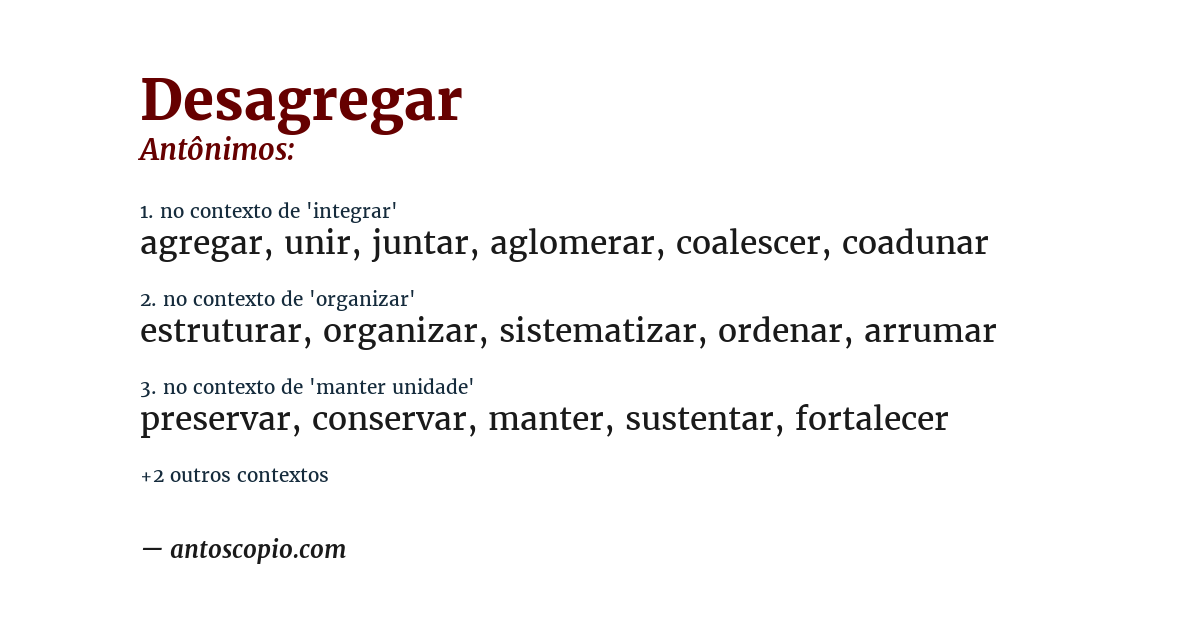 Antônimo de desagregar