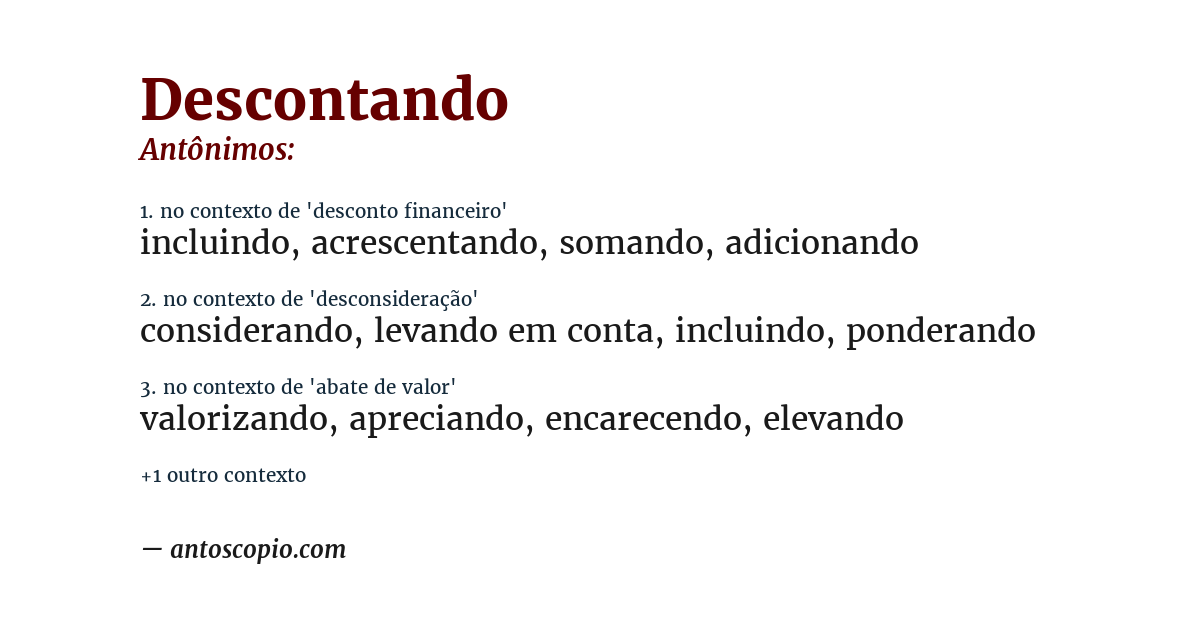 Antônimo de descontando