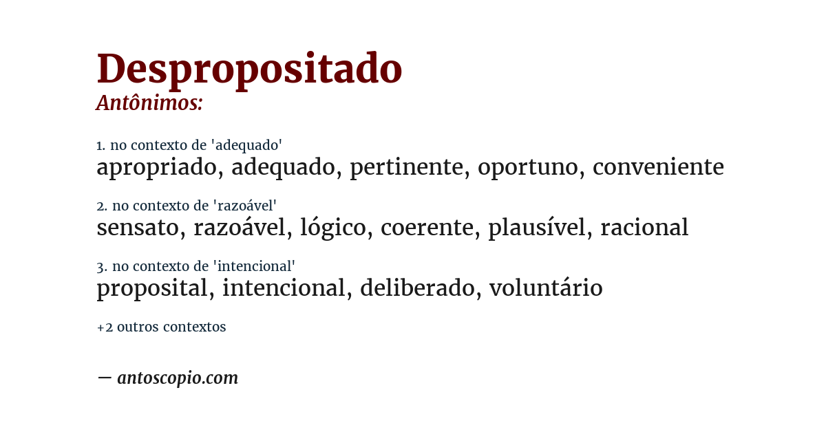 Antônimo de despropositado