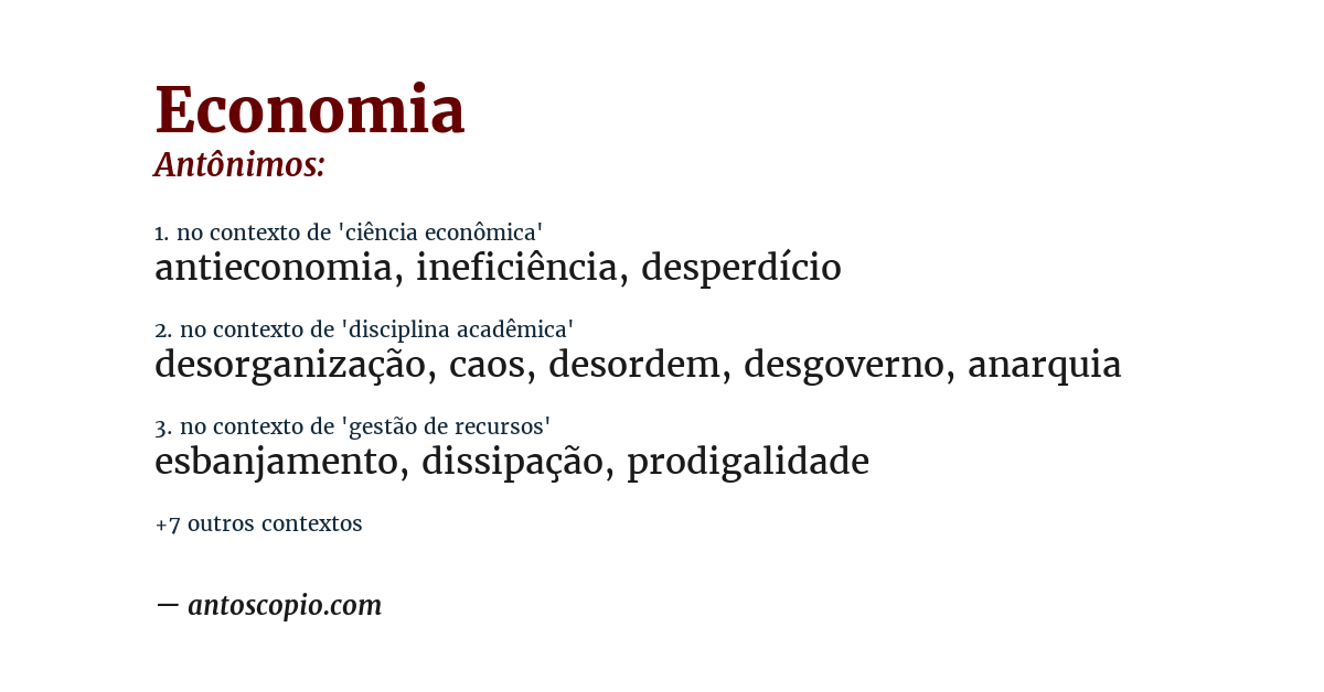 Antônimo de economia