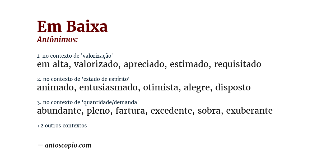 Antônimo de em baixa