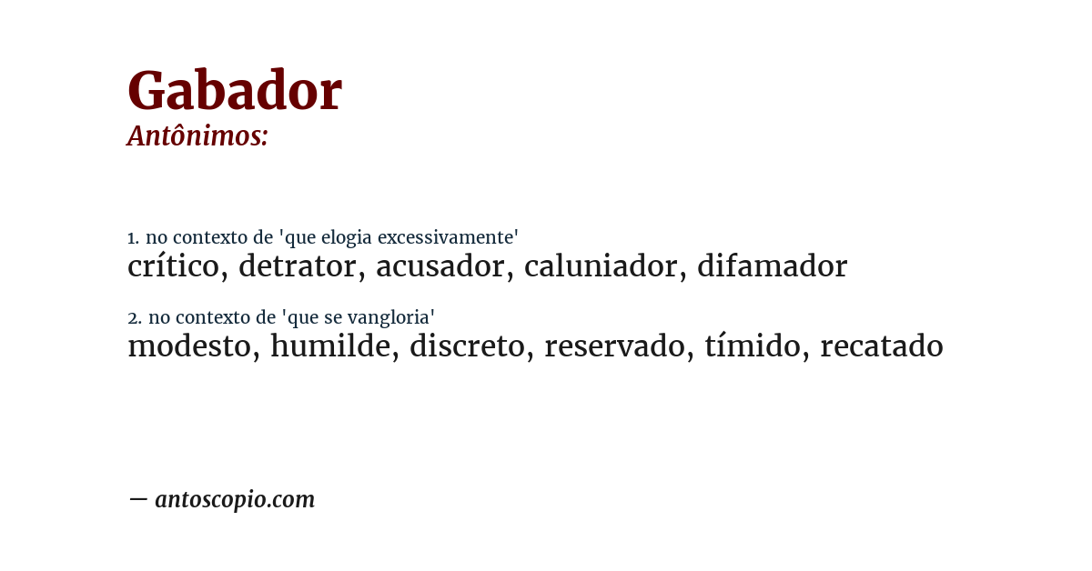 Antônimo de gabador