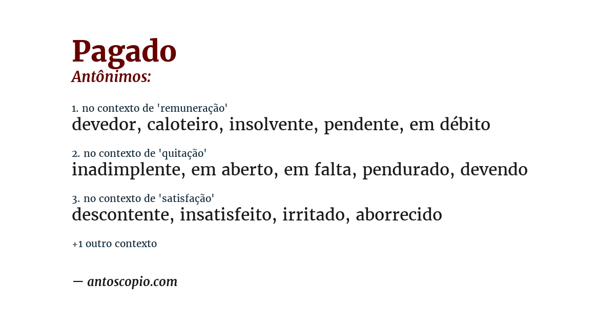Antônimo de pagado