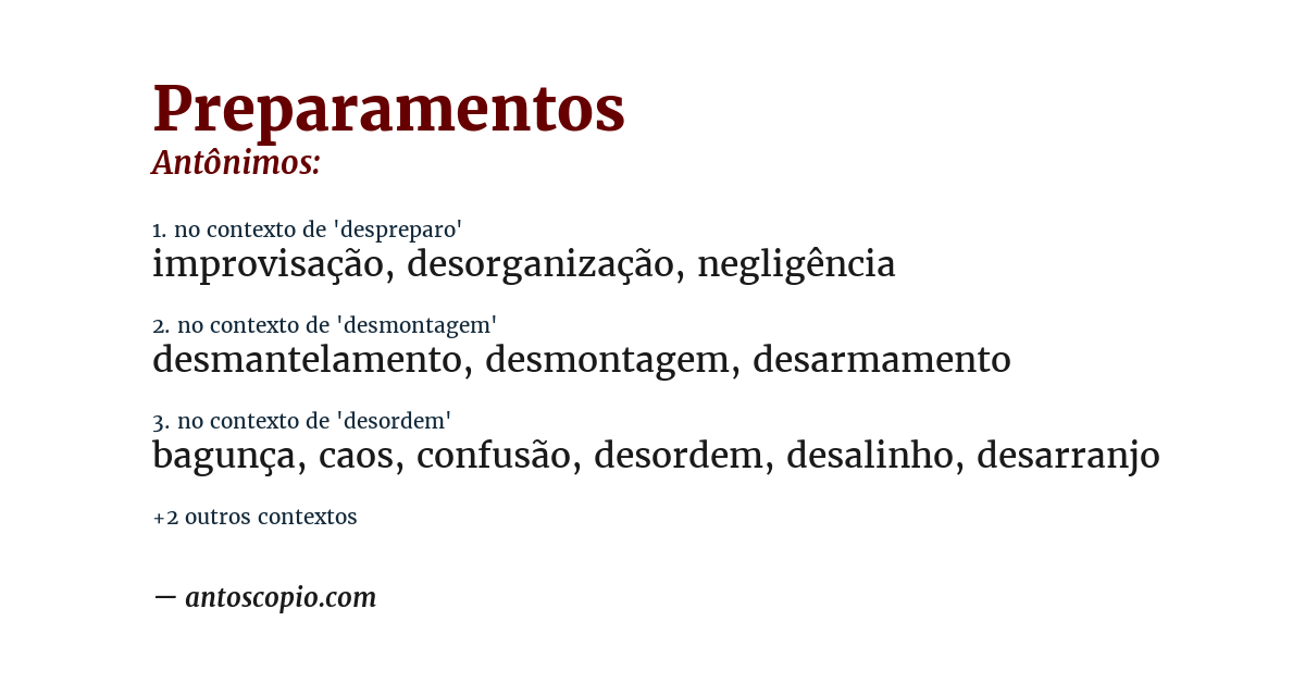 Antônimo de preparamentos