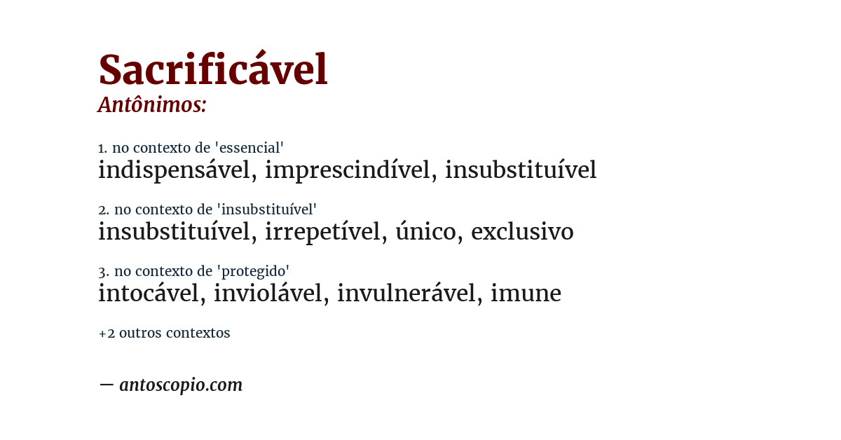 Antônimo de sacrificável