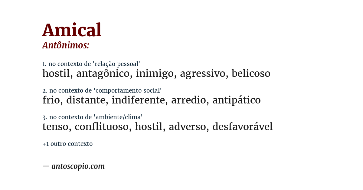 Antônimo de amical