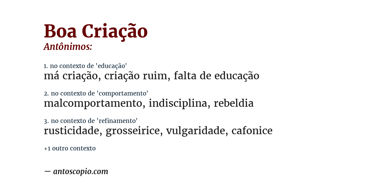 Antônimo de boa criação