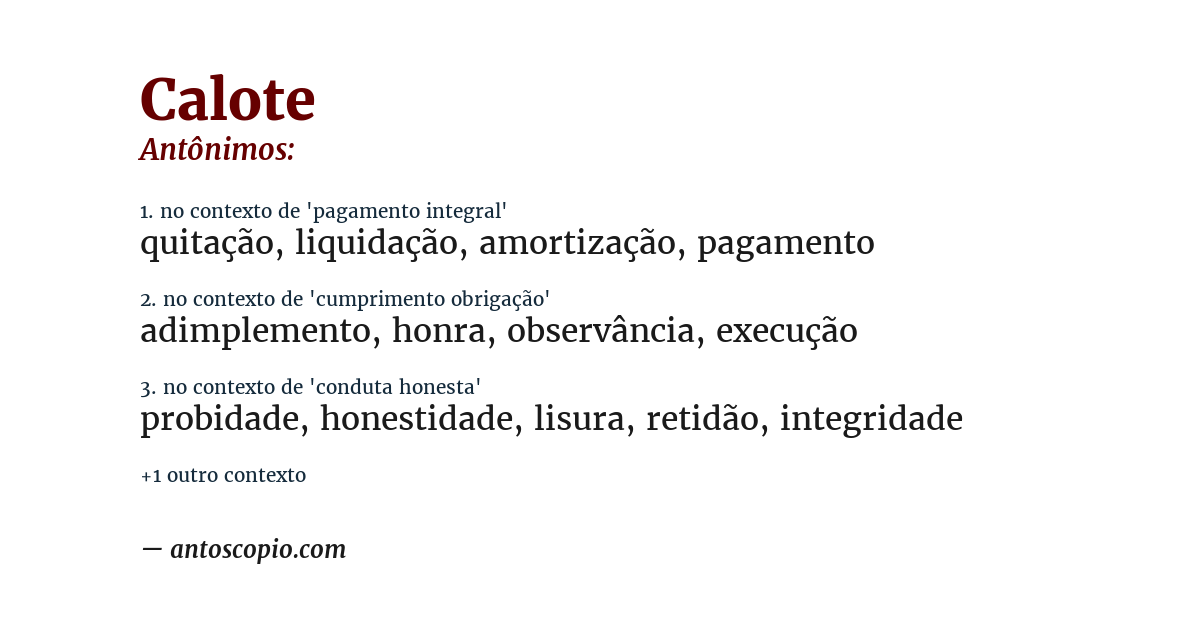 Antônimo de calote