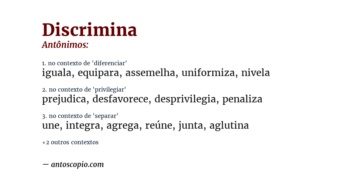 Antônimo de discrimina