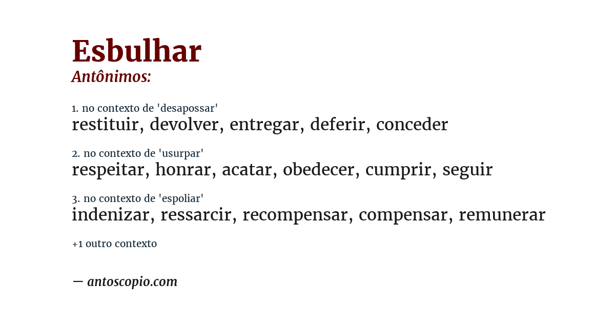 Antônimo de esbulhar