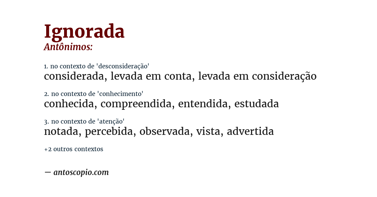 Antônimo de ignorada