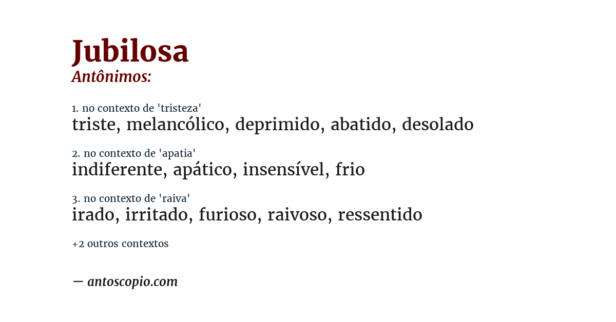 Antônimo de jubilosa