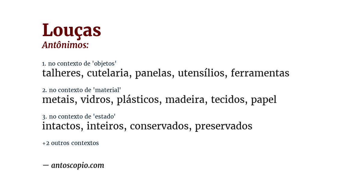 Antônimo de louças