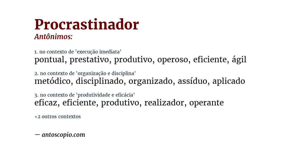 Antônimo de procrastinador