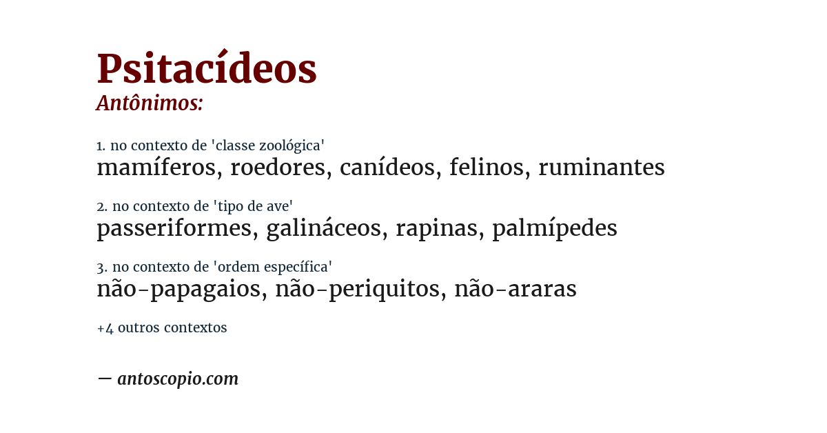 Antônimo de psitacídeos