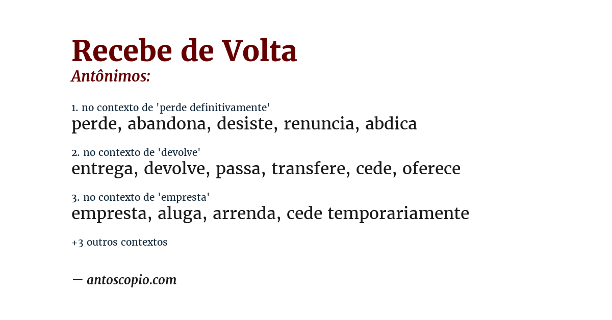 Antônimo de recebe de volta