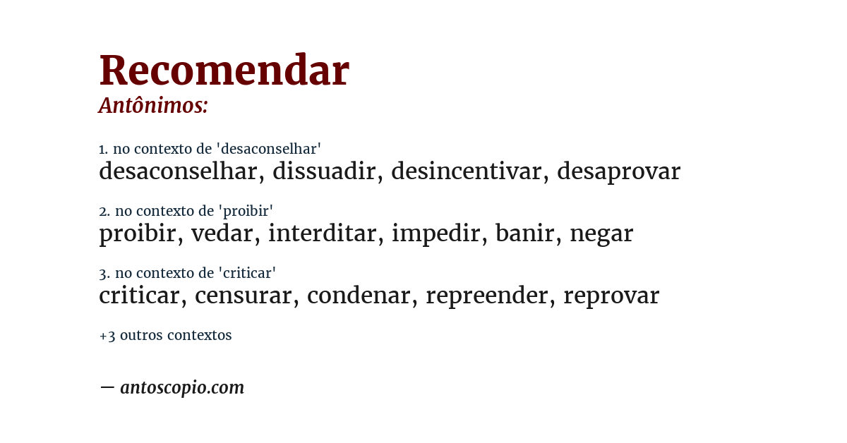 Antônimo de recomendar