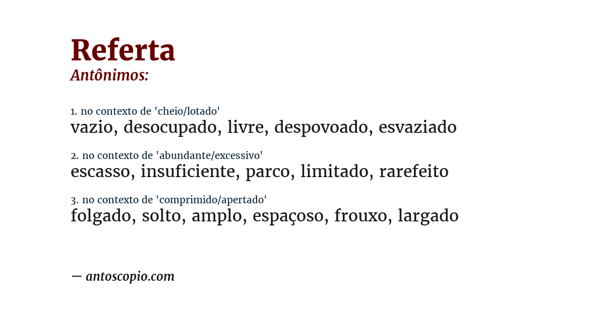 Antônimo de referta