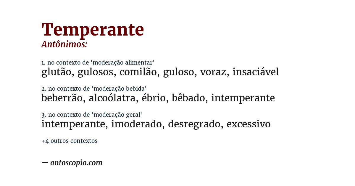 Antônimo de temperante