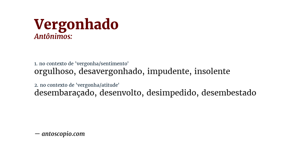 Antônimo de vergonhado