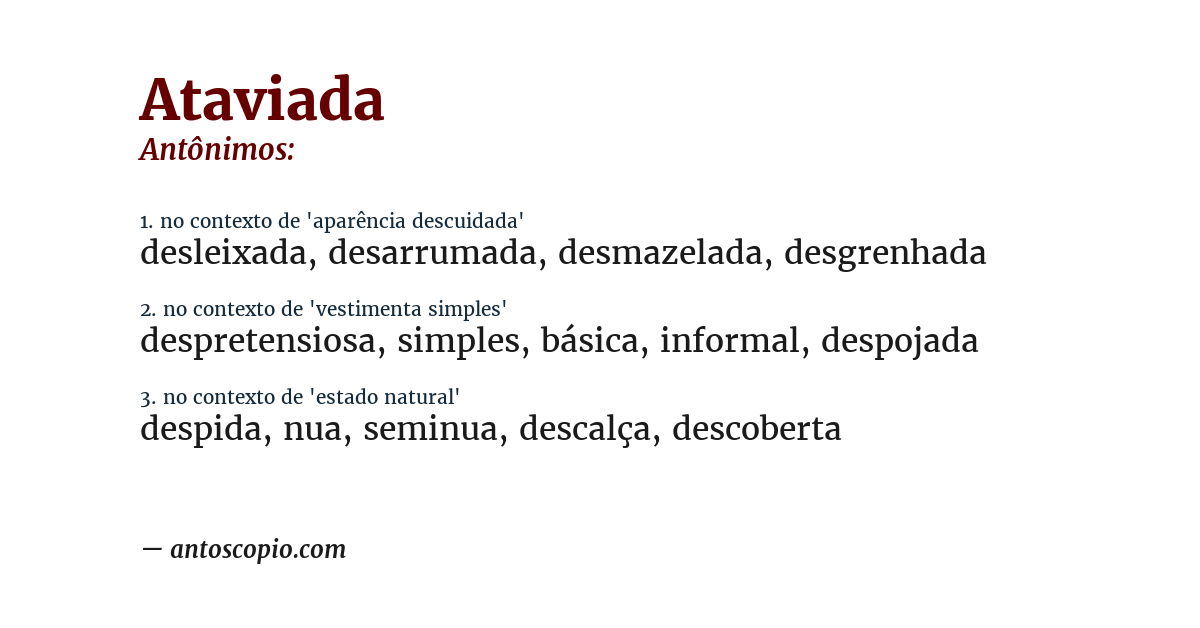 Antônimo de ataviada