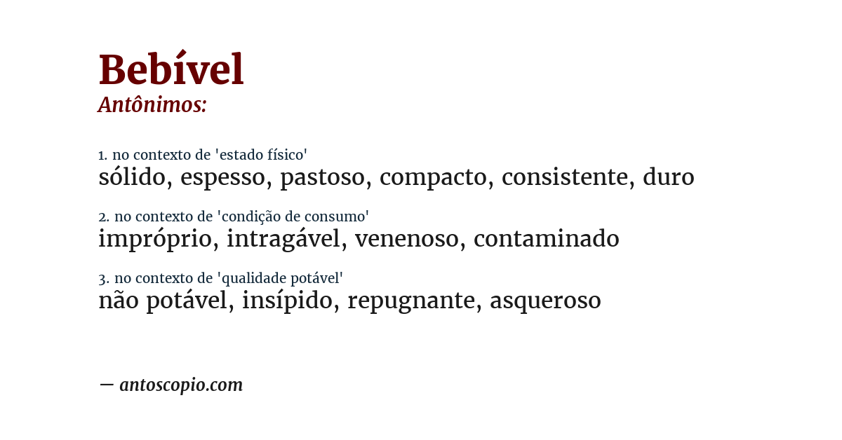 Antônimo de bebível