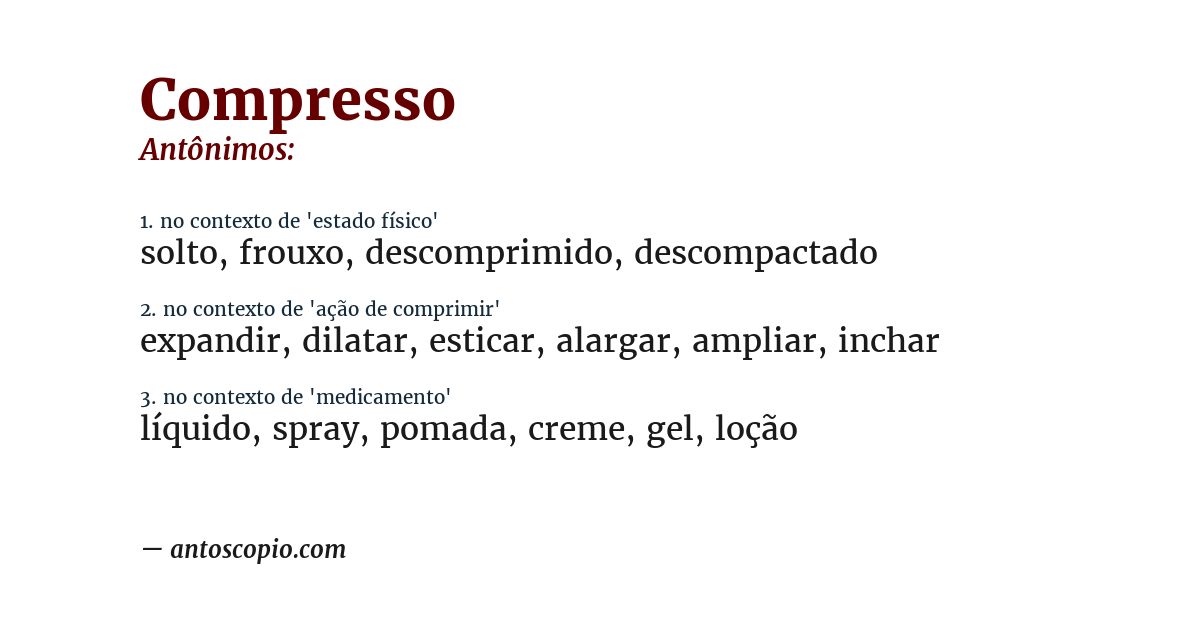 Antônimo de compresso