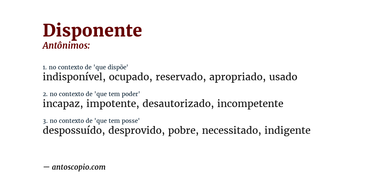 Antônimo de disponente