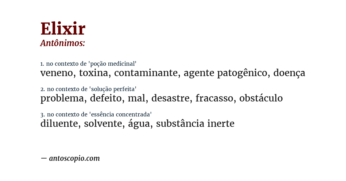 Antônimo de elixir
