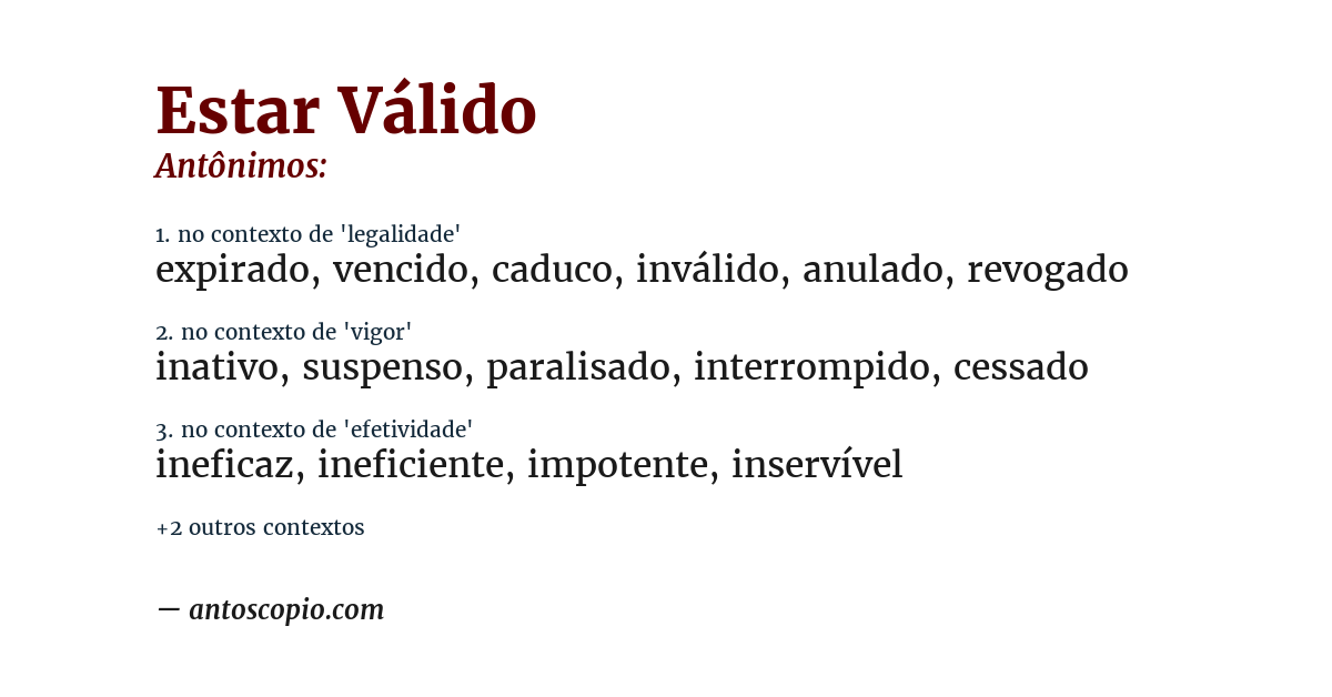 Antônimo de estar válido