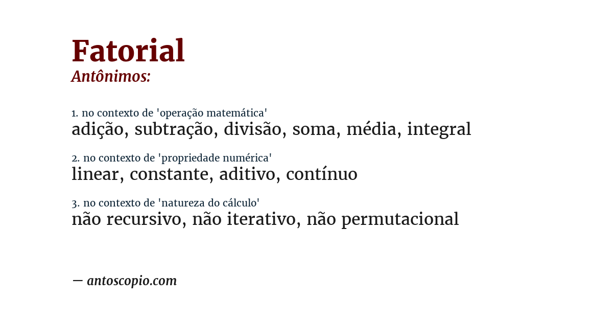 Antônimo de fatorial