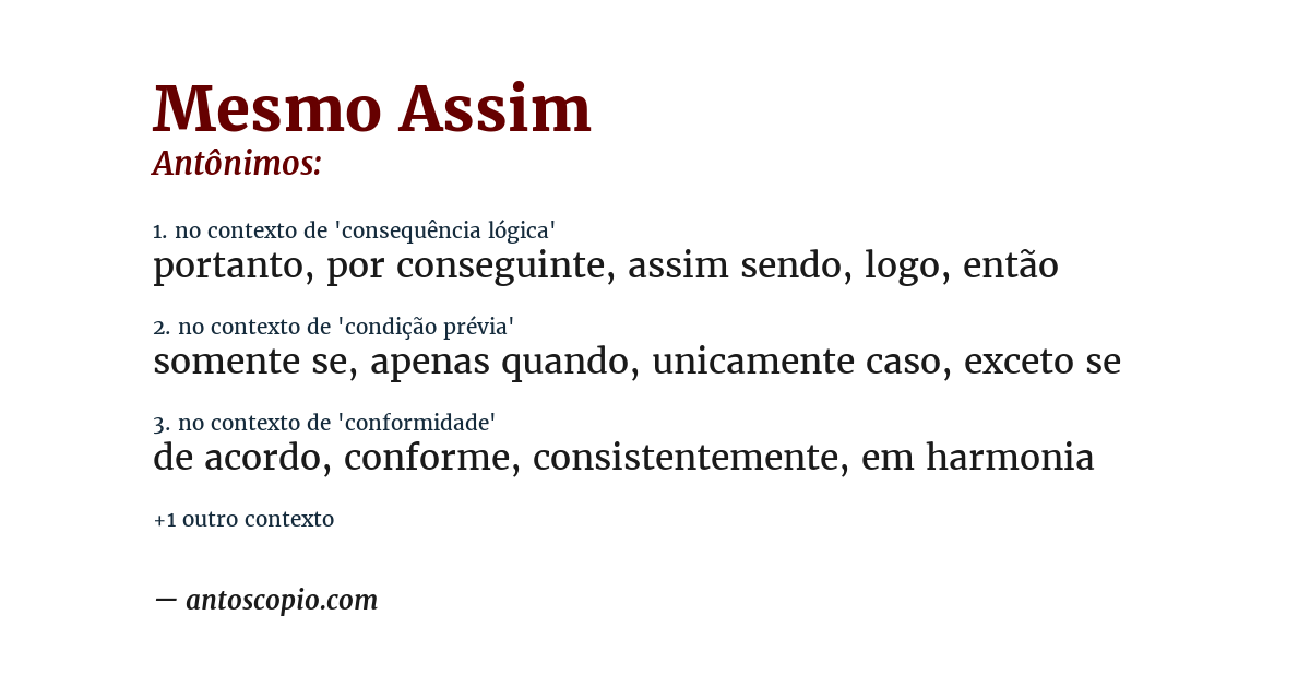Antônimo de mesmo assim