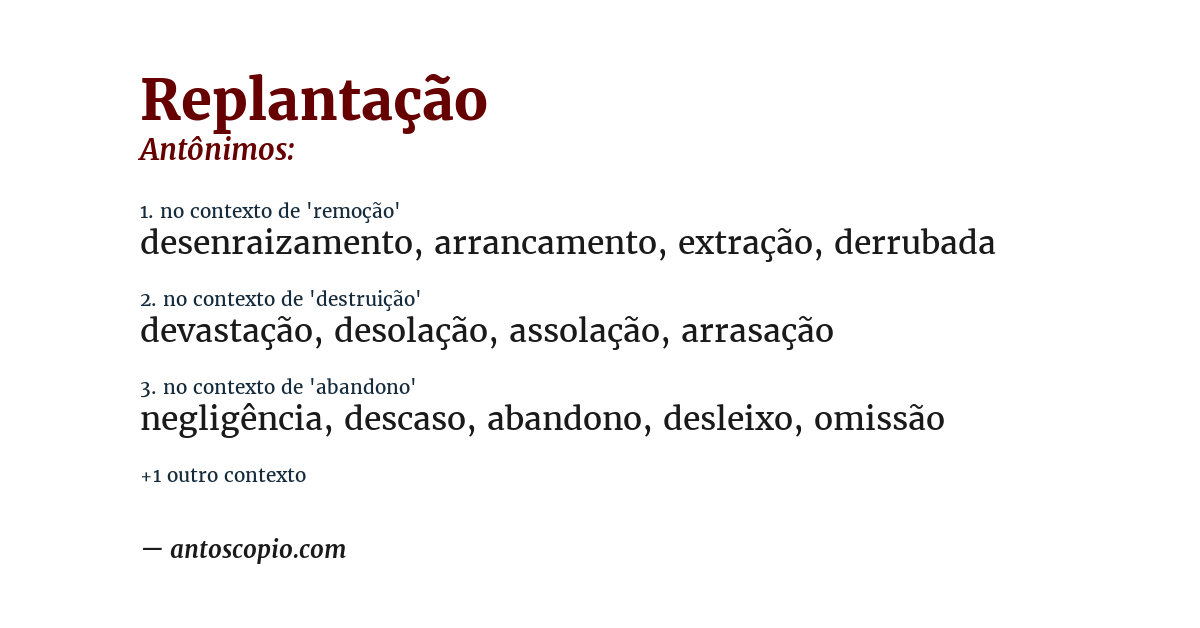 Antônimo de replantação