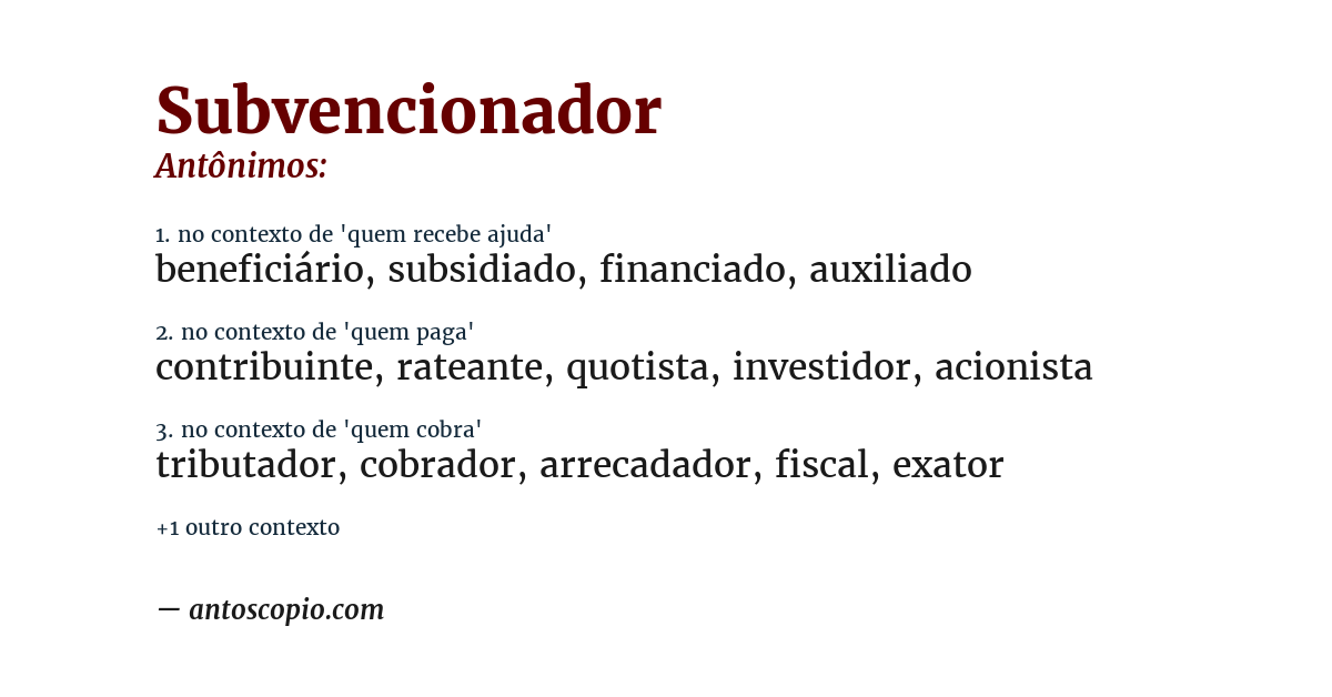 Antônimo de subvencionador