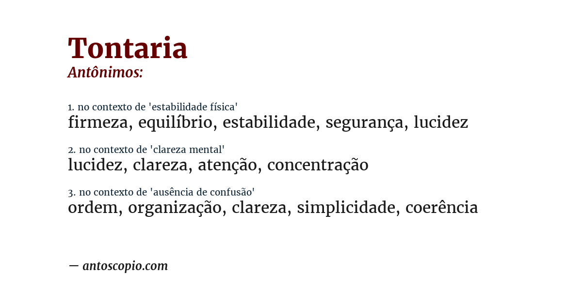 Antônimo de tontaria