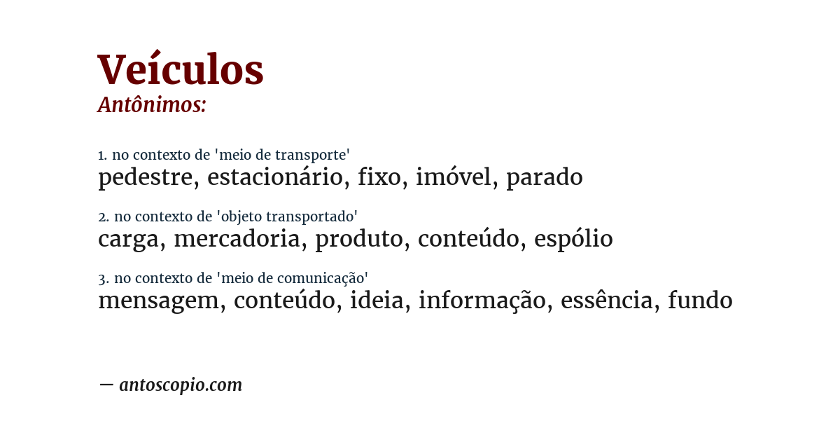 Antônimo de veículos