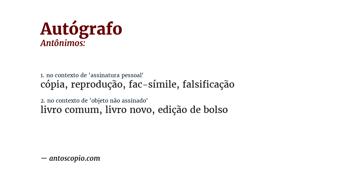 Antônimo de autógrafo