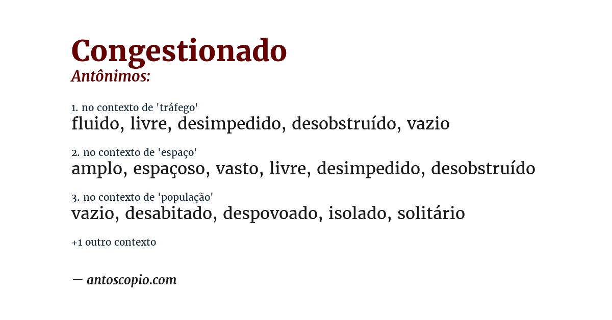 Antônimo de congestionado