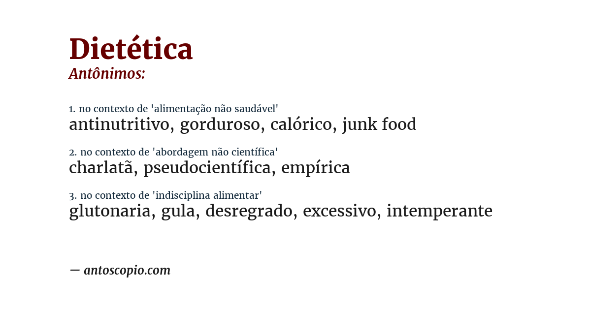Antônimo de dietética
