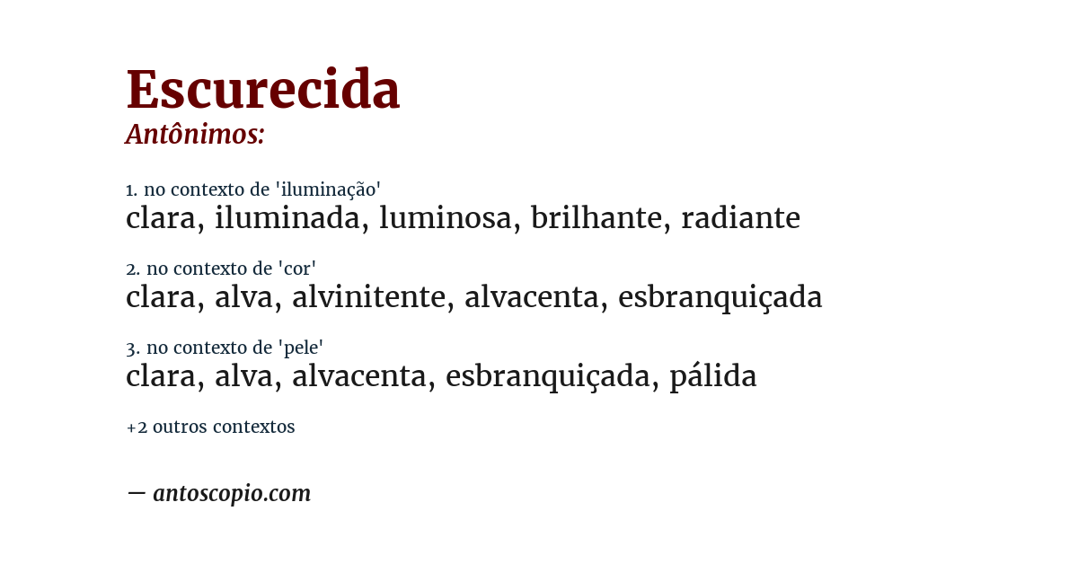 Antônimo de escurecida
