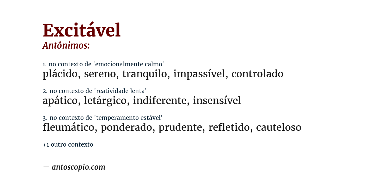 Antônimo de excitável