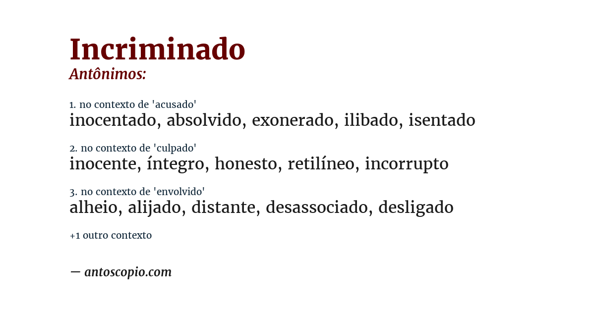 Antônimo de incriminado